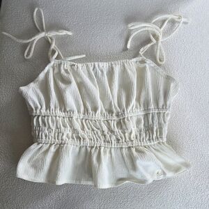 Forever 21 Smocked Tie Strap Crop Cami Small Cream